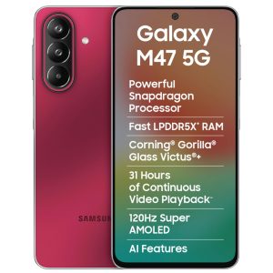 Samsung Galaxy M47 5G Mobile (Rogue Red, 8GB RAM, 128GB Storage, 6000mAh Battery)| 50MP OIS| Snapdragon Processor| LPDDR5X RAM,UFS 3.1 Storage| Gorilla Glass Victus+| sAMOLED| Knox Security| AI